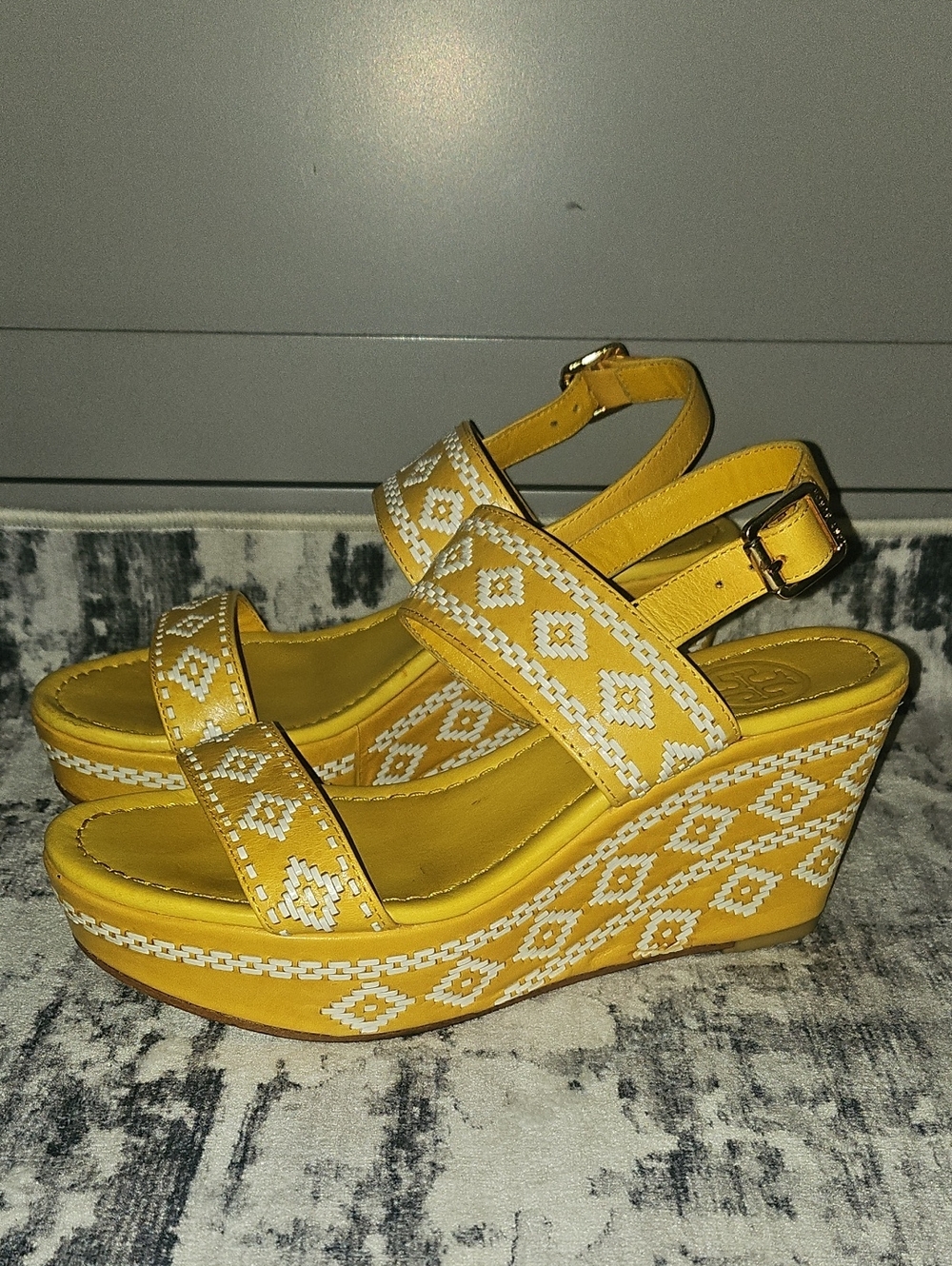 Tory Burch Reena Leather Platform Wedge Sandals Size 6